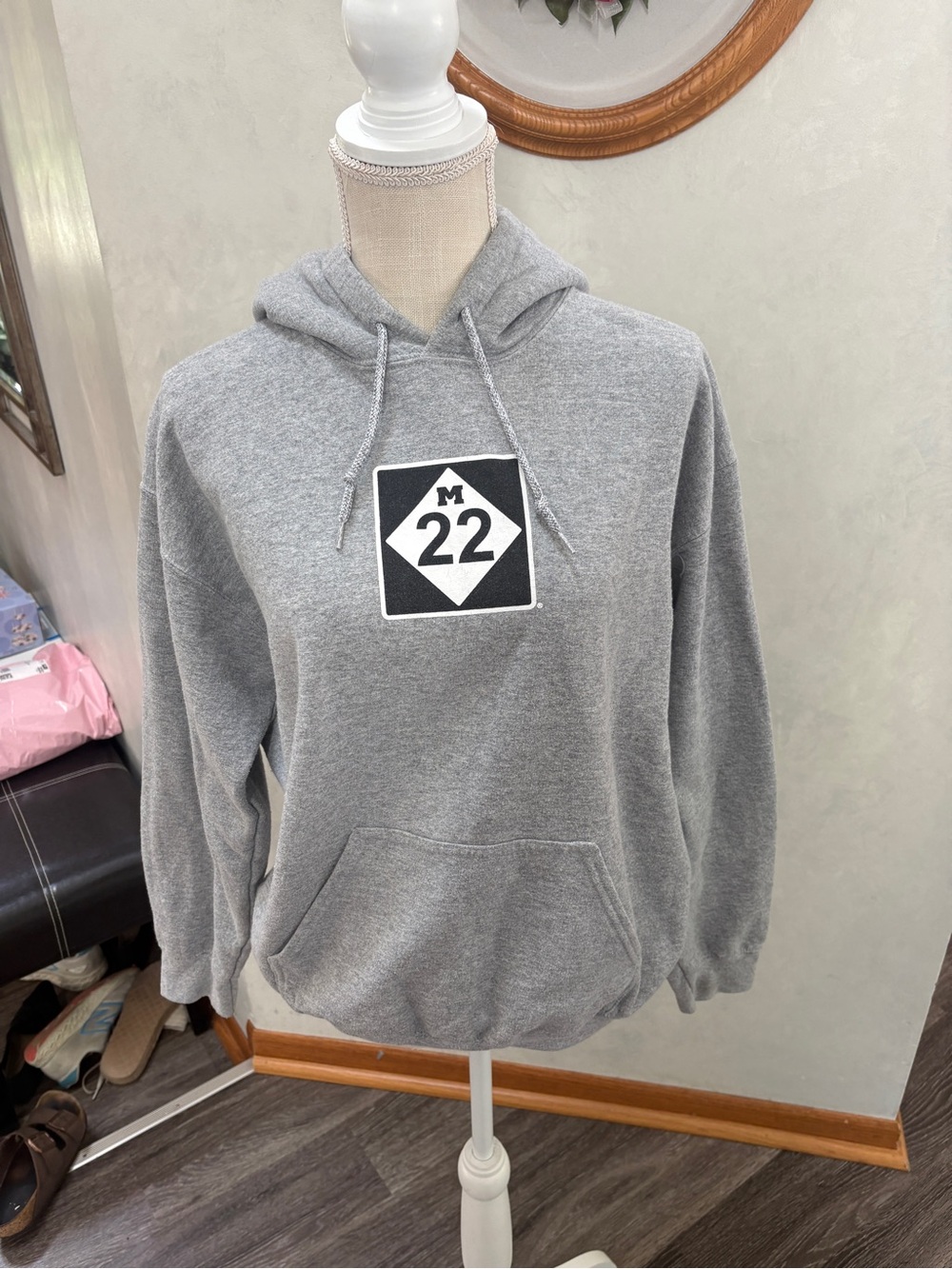 Grey 'M 22' Pullover Hoodie with Front Logo